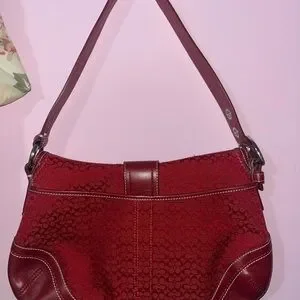 バッグ Coach Soho Red Signature Hand Bag Coach Small Soho Cherry Red Signature C Canvas & Leather Bag